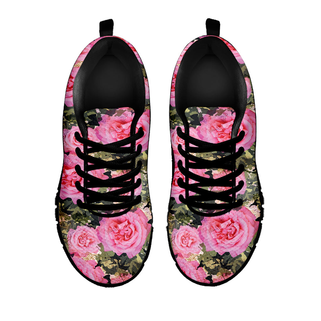 Military Camouflage Flower Pattern Print Black Running Shoes