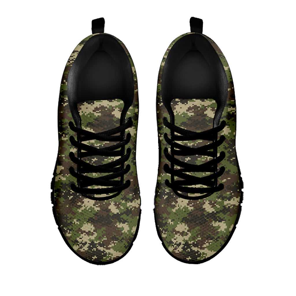 Military Digital Camo Pattern Print Black Running Shoes