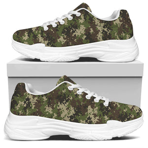 Military Digital Camo Pattern Print White Chunky Shoes