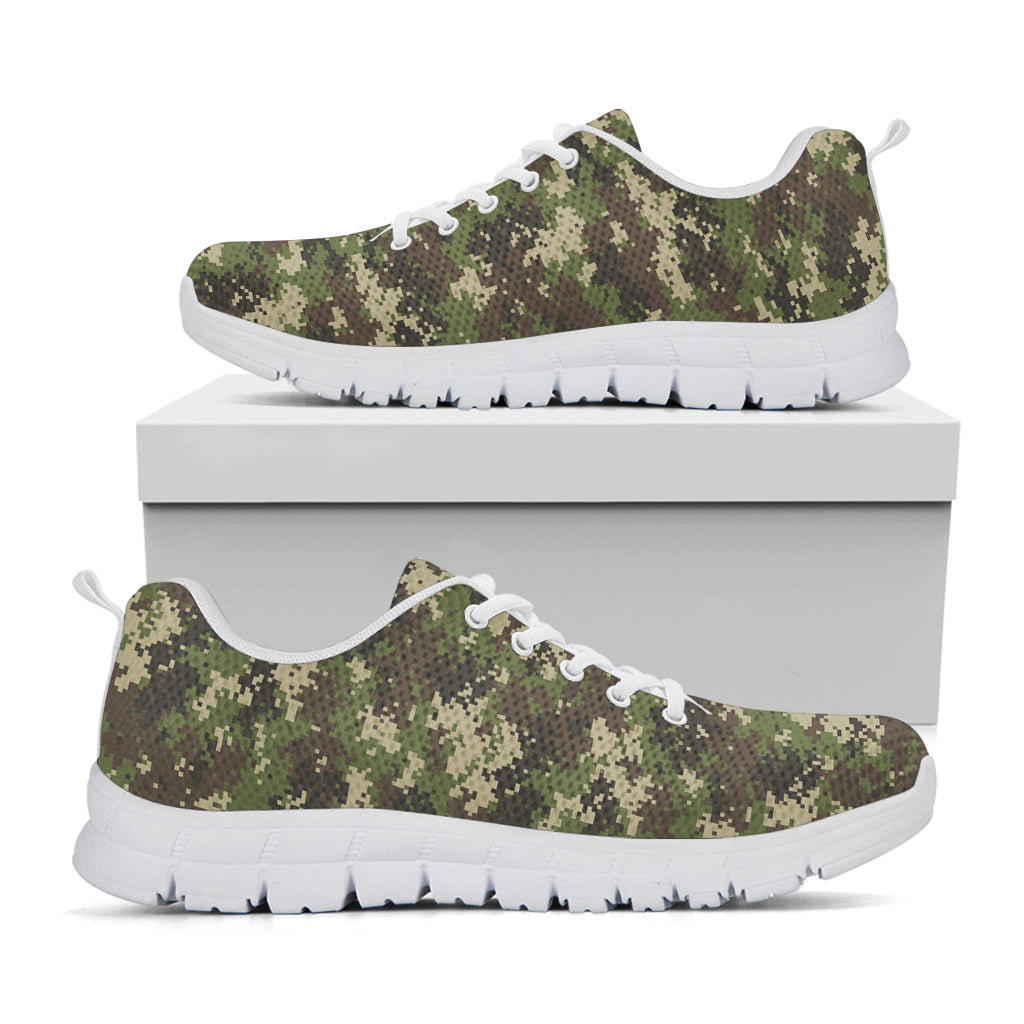 Military Digital Camo Pattern Print White Running Shoes