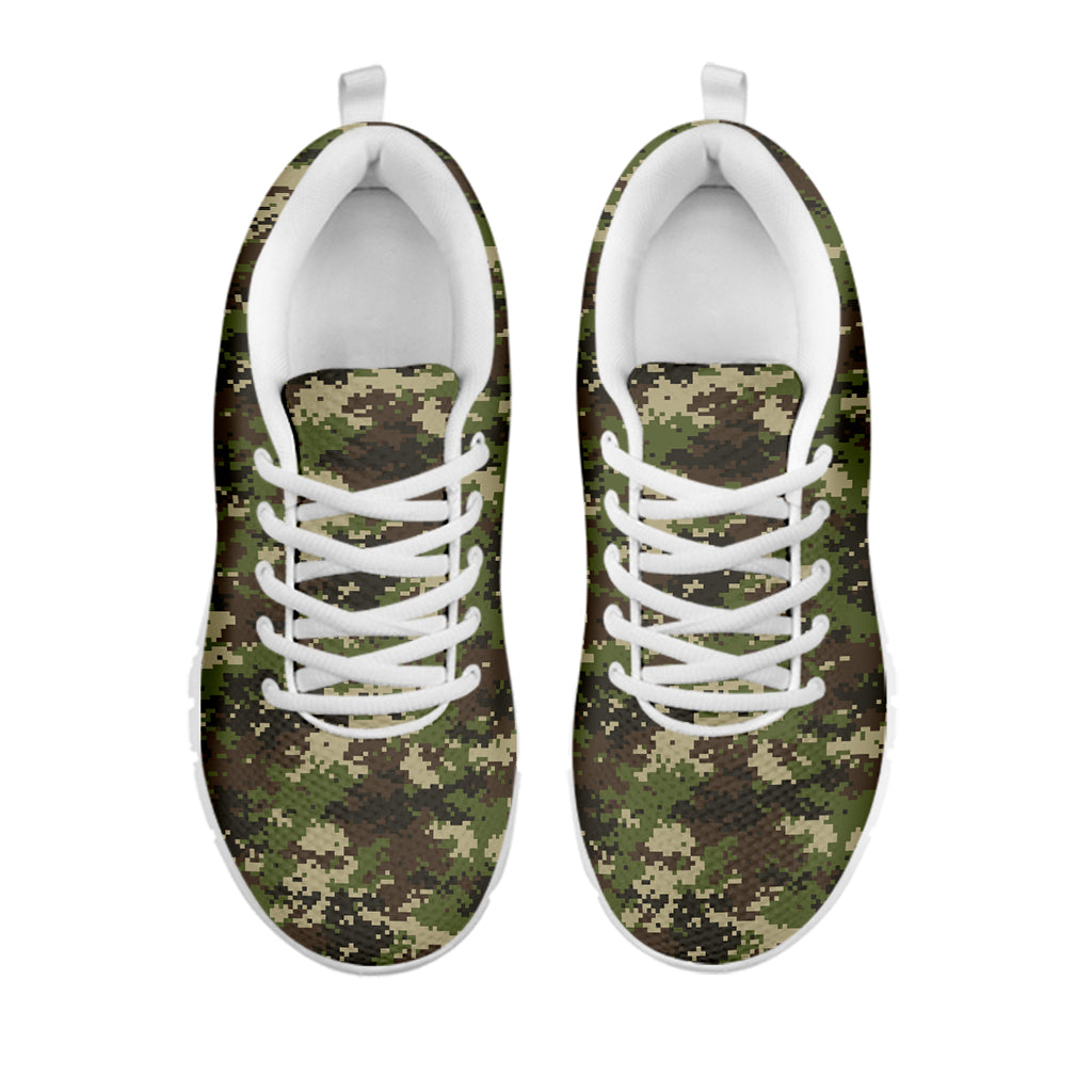 Military Digital Camo Pattern Print White Running Shoes
