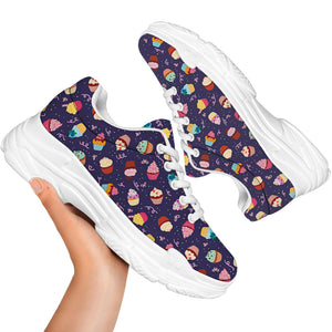 Mini Cupcake Pattern Print White Chunky Shoes