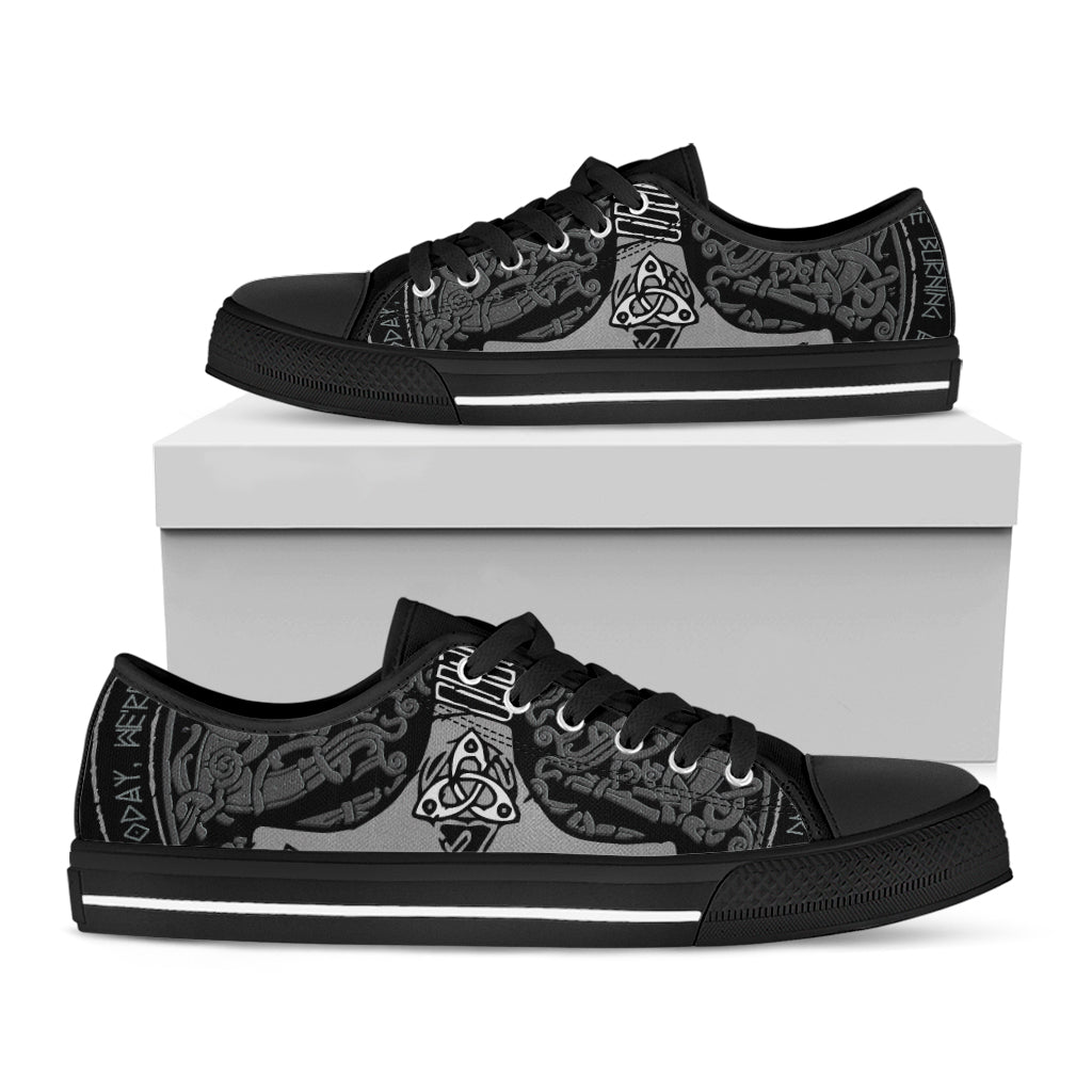 Mjolnir Hammer Of Thor Print Black Low Top Sneakers