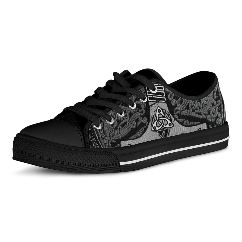 Mjolnir Hammer Of Thor Print Black Low Top Sneakers