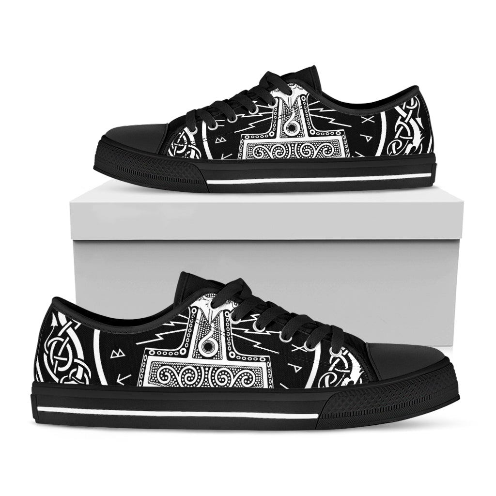Mjolnir Norse Mythology Print Black Low Top Sneakers