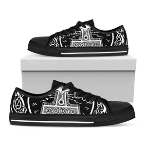 Mjolnir Norse Mythology Print Black Low Top Sneakers