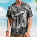 Led Zeppelin Hawaiian Shirt - Unisex Retro Airship Charcoal Sketch Landscape Button Up