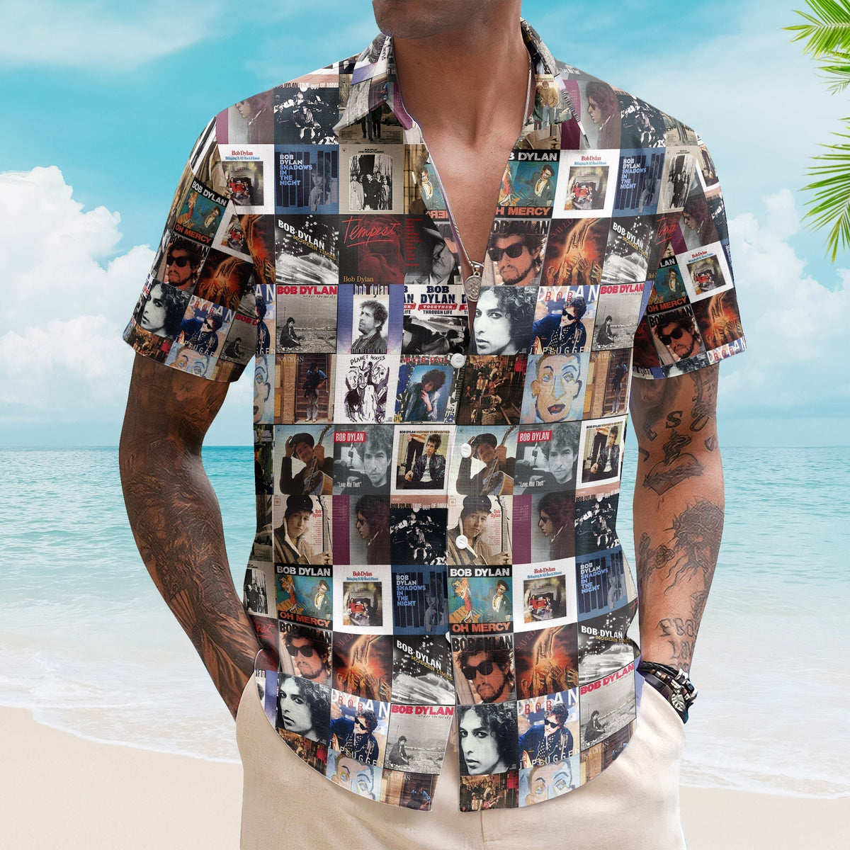 Bob Dylan Rock Music Icon Unisex Summer Button Up Hawaiian Shirt Retro Music Album Art Inspired Unisex Shirt