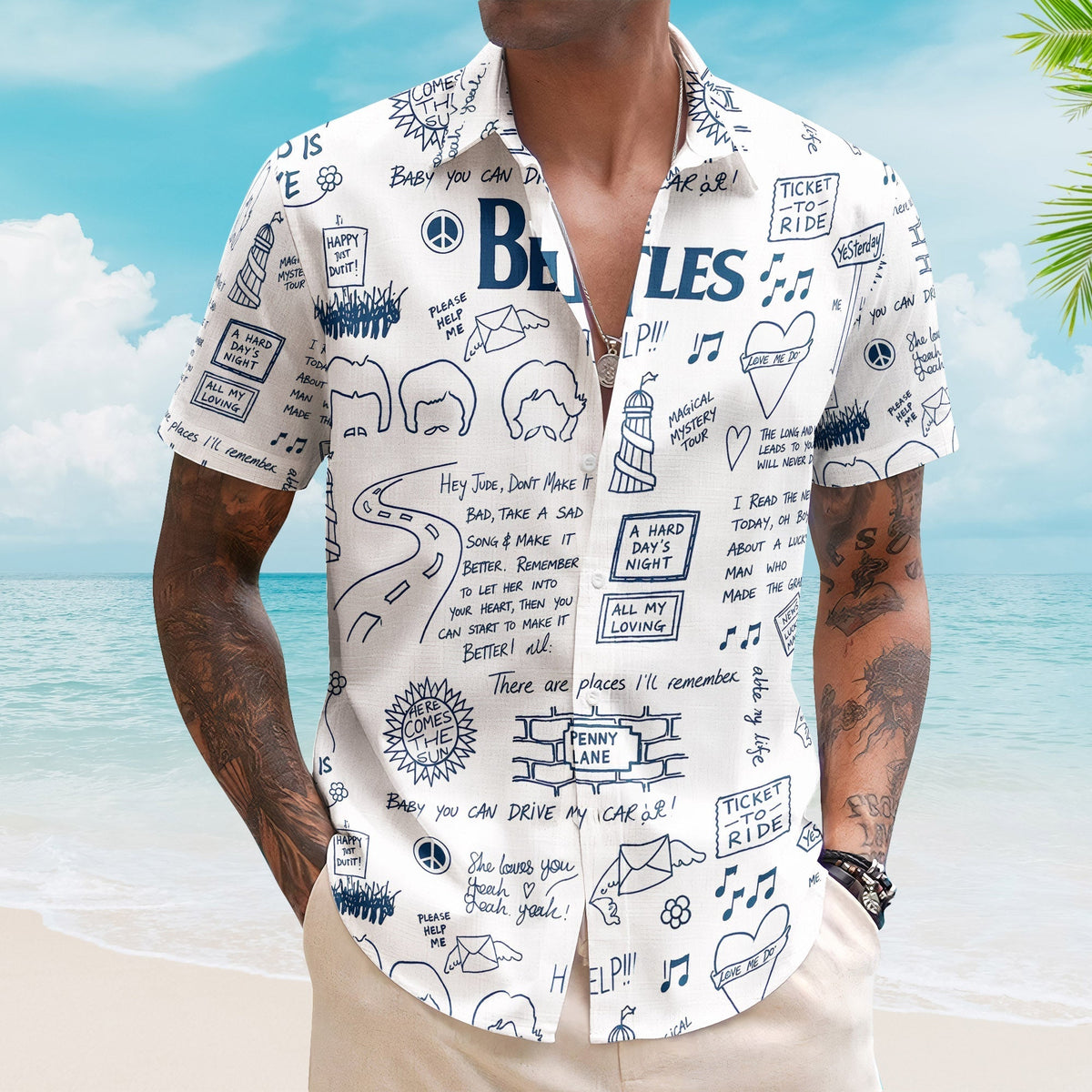 The Beatles Lyrics & Memories All-Over Print Hawaiian Shirt Retro Music Album Art Inspired Unisex Shirt