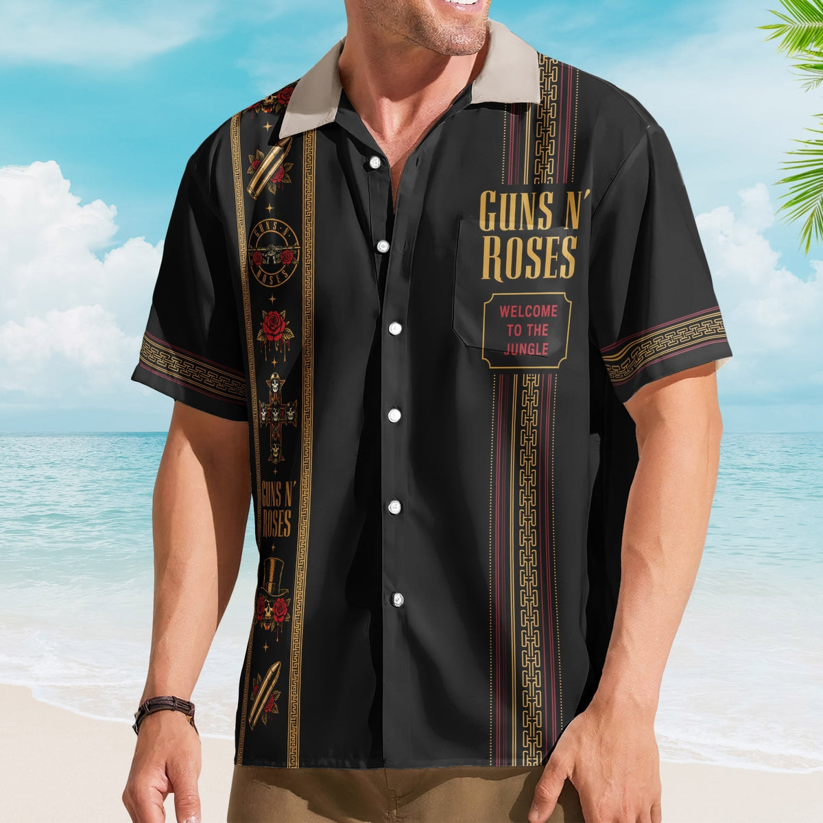 Guns N' Roses Luxury Design Hawaiian Shirt Vintage Rock Inspired Black Hawaiian Shirt