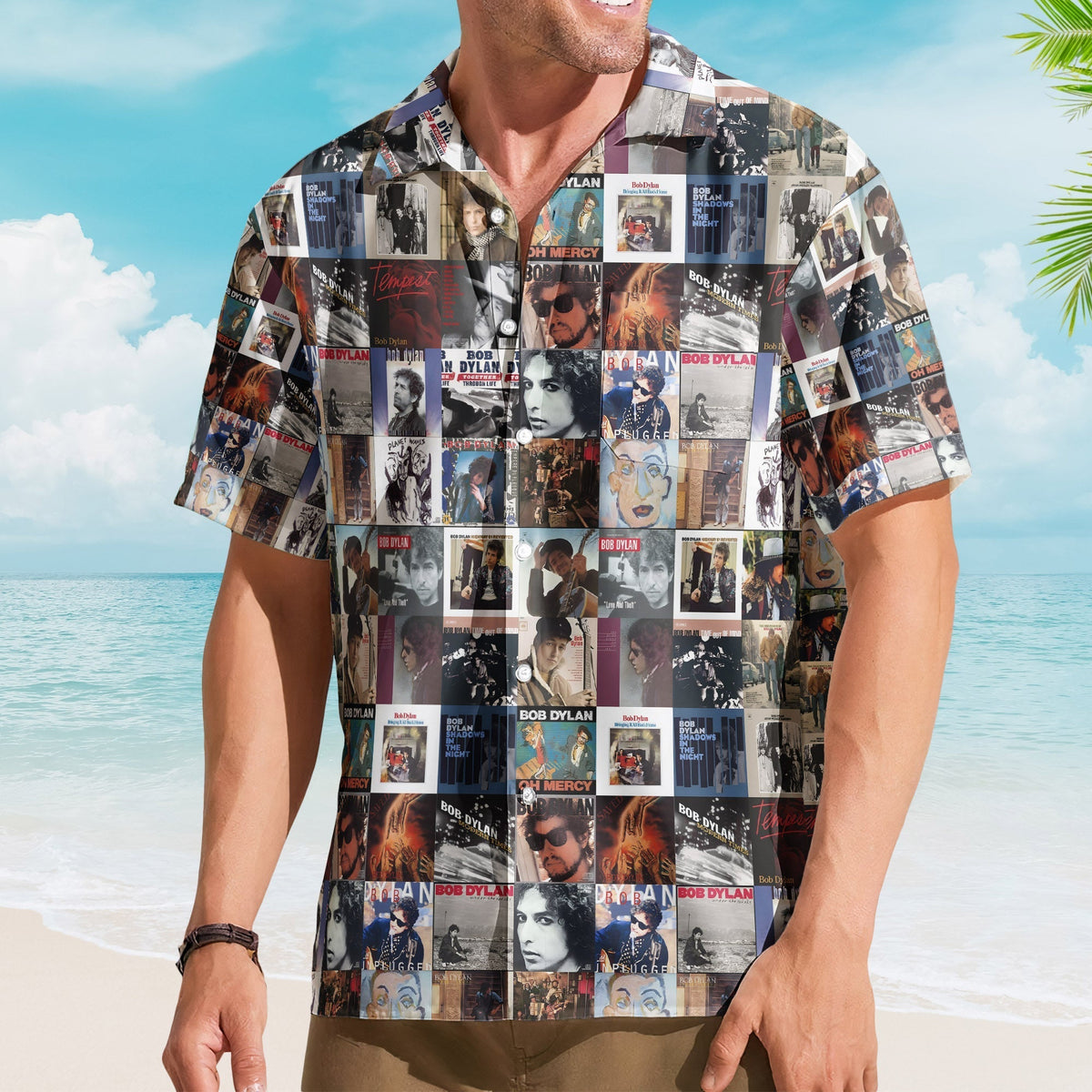 Bob Dylan Rock Music Icon Unisex Summer Button Up Hawaiian Shirt Retro Music Album Art Inspired Unisex Shirt