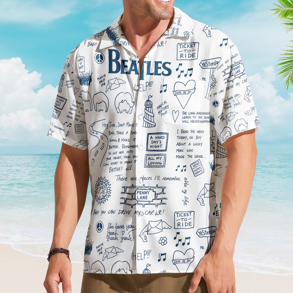 The Beatles Lyrics & Memories All-Over Print Hawaiian Shirt Retro Music Album Art Inspired Unisex Shirt