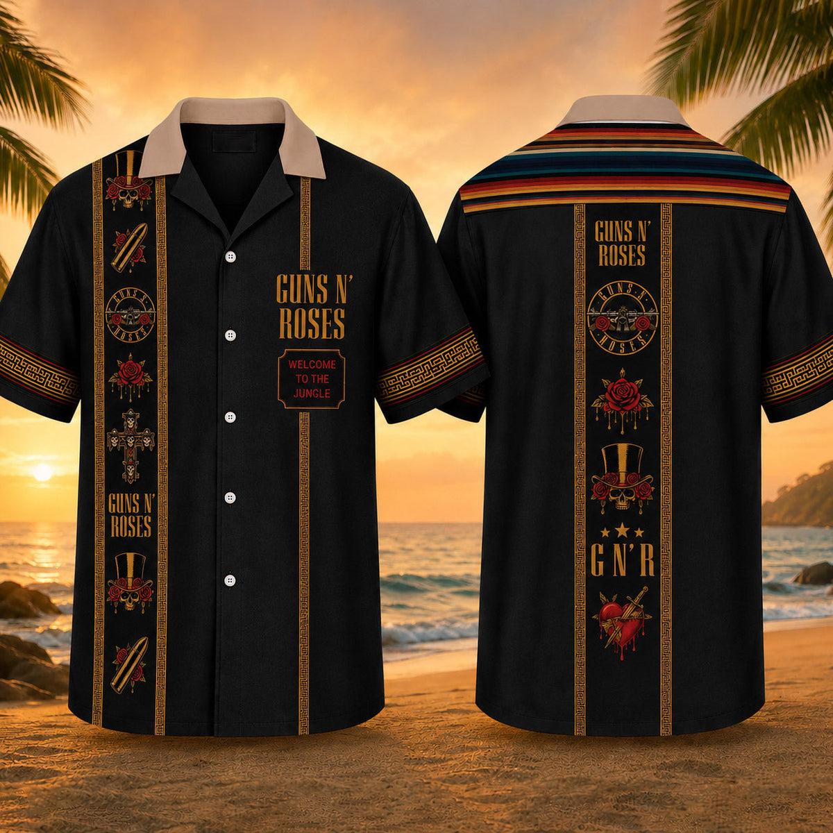Guns N' Roses Luxury Design Hawaiian Shirt Vintage Rock Inspired Black Hawaiian Shirt