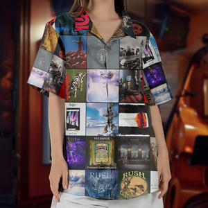 Rush Hawaiian Shirt Album Cover Collage Progressive Rock Summer Button Up