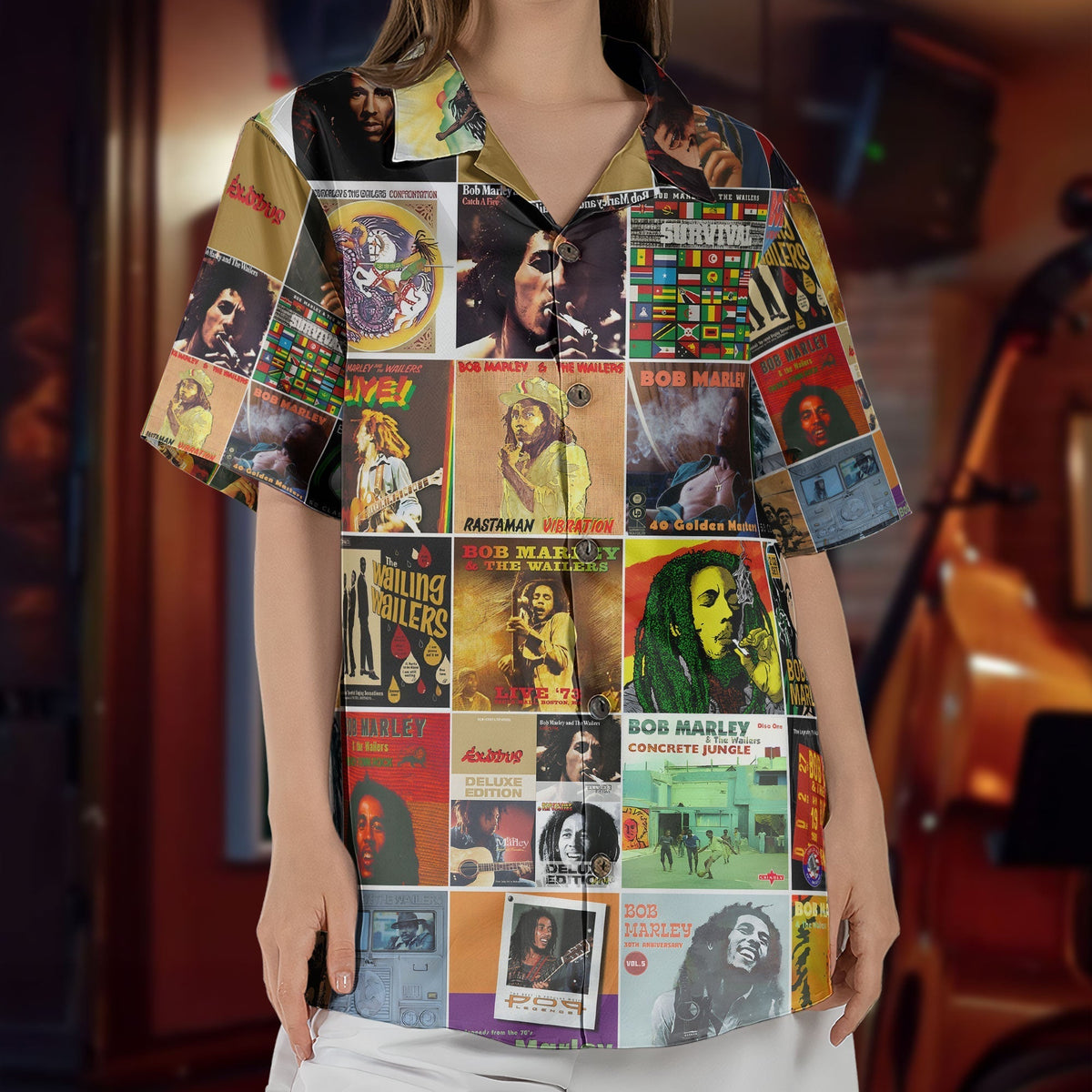 Bob Marley Hawaiian Shirt Album Cover Collage Reggae Summer Button Up