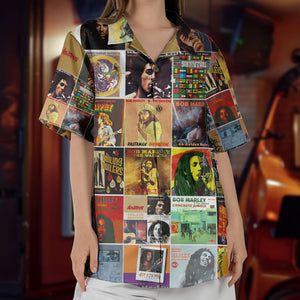 Bob Marley Hawaiian Shirt Album Cover Collage Reggae Summer Button Up