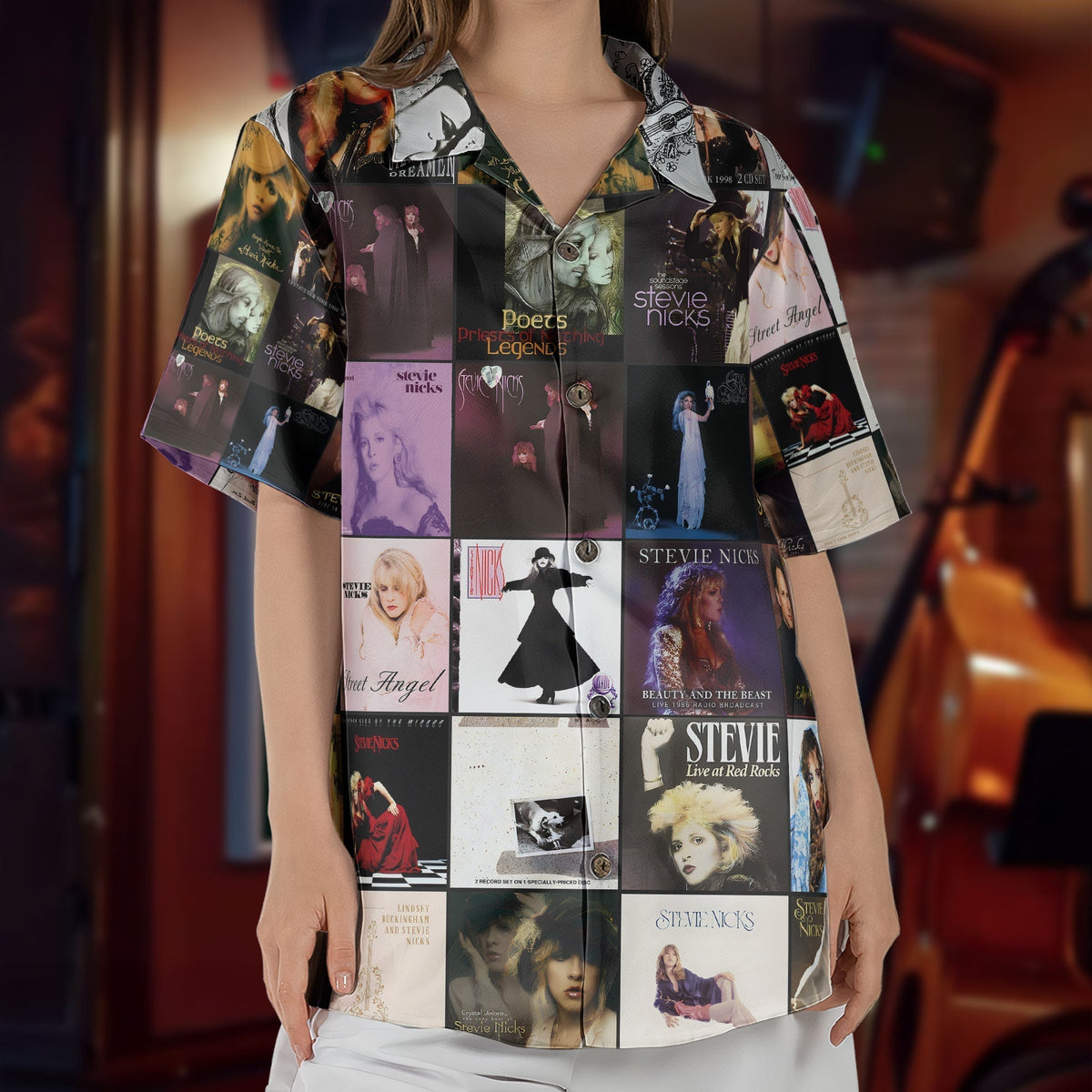 Stevie Nicks Hawaiian Shirt Album Cover Collage Classic Rock Summer Button Up