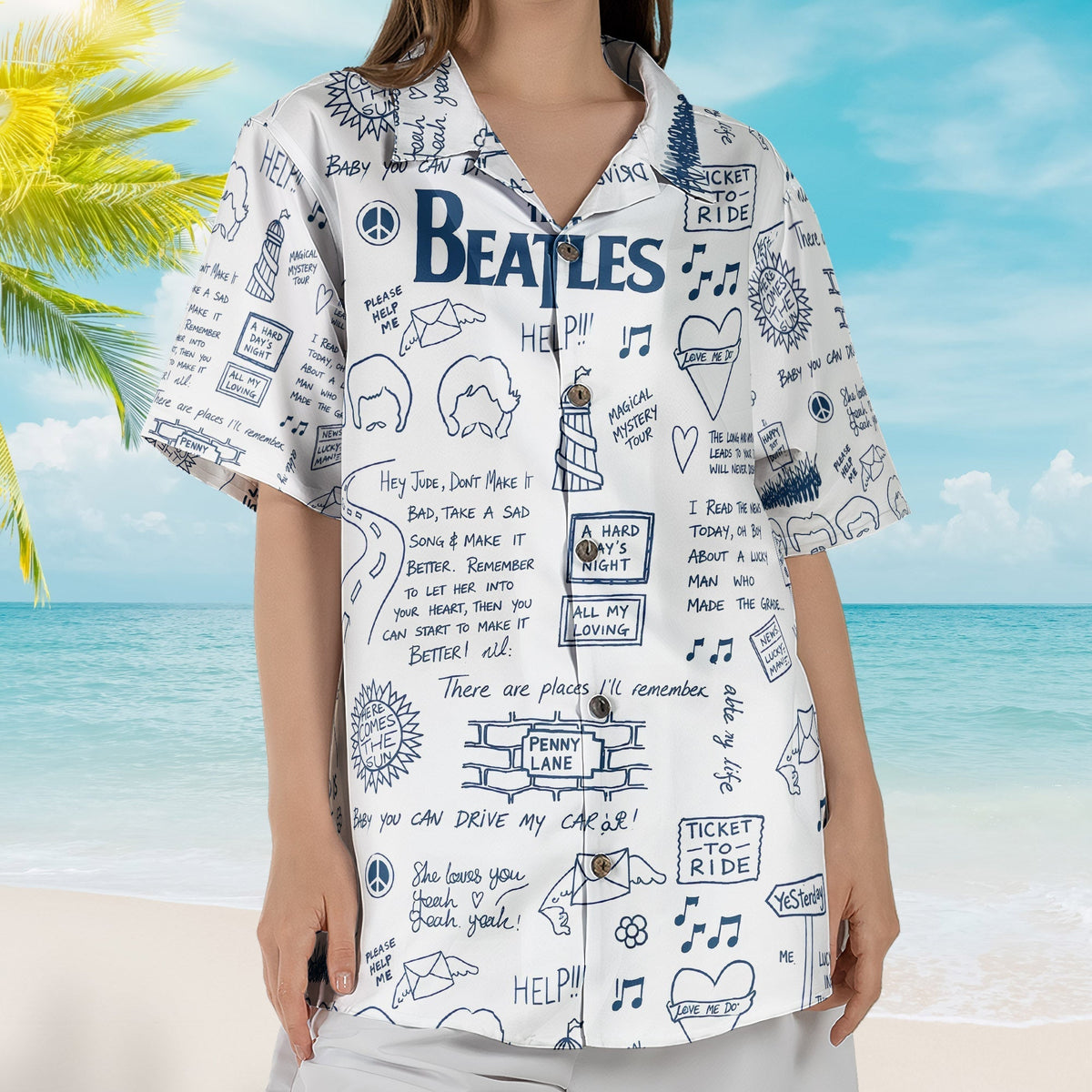 The Beatles Lyrics & Memories All-Over Print Hawaiian Shirt Retro Music Album Art Inspired Unisex Shirt