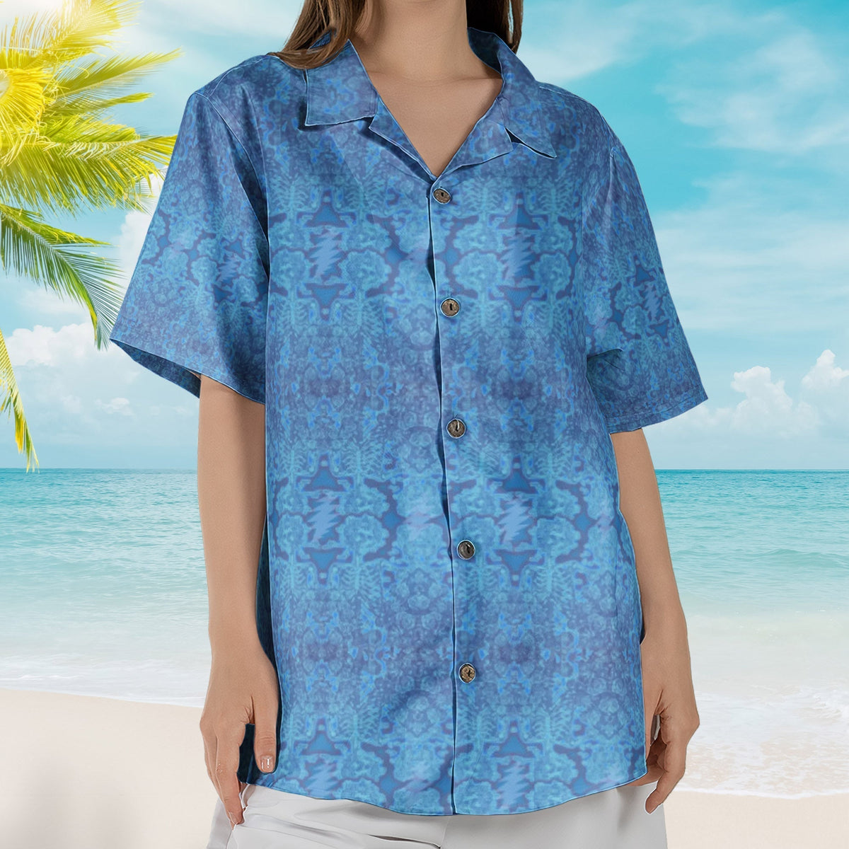 Viola Lee Blues Skull & Roses Woodcut Grateful Dead Hawaiian Shirt Retro Music Album Art Inspired Shirt