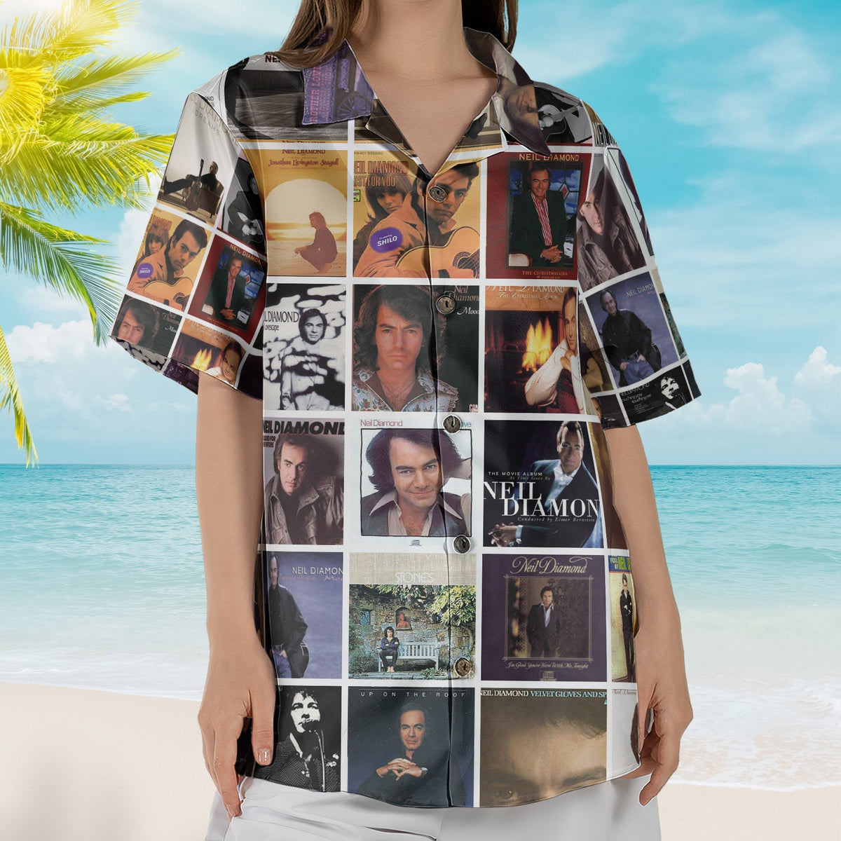 Neil Diamond Album Collage Hawaiian Shirt Pop Rock Music Fan Shirt