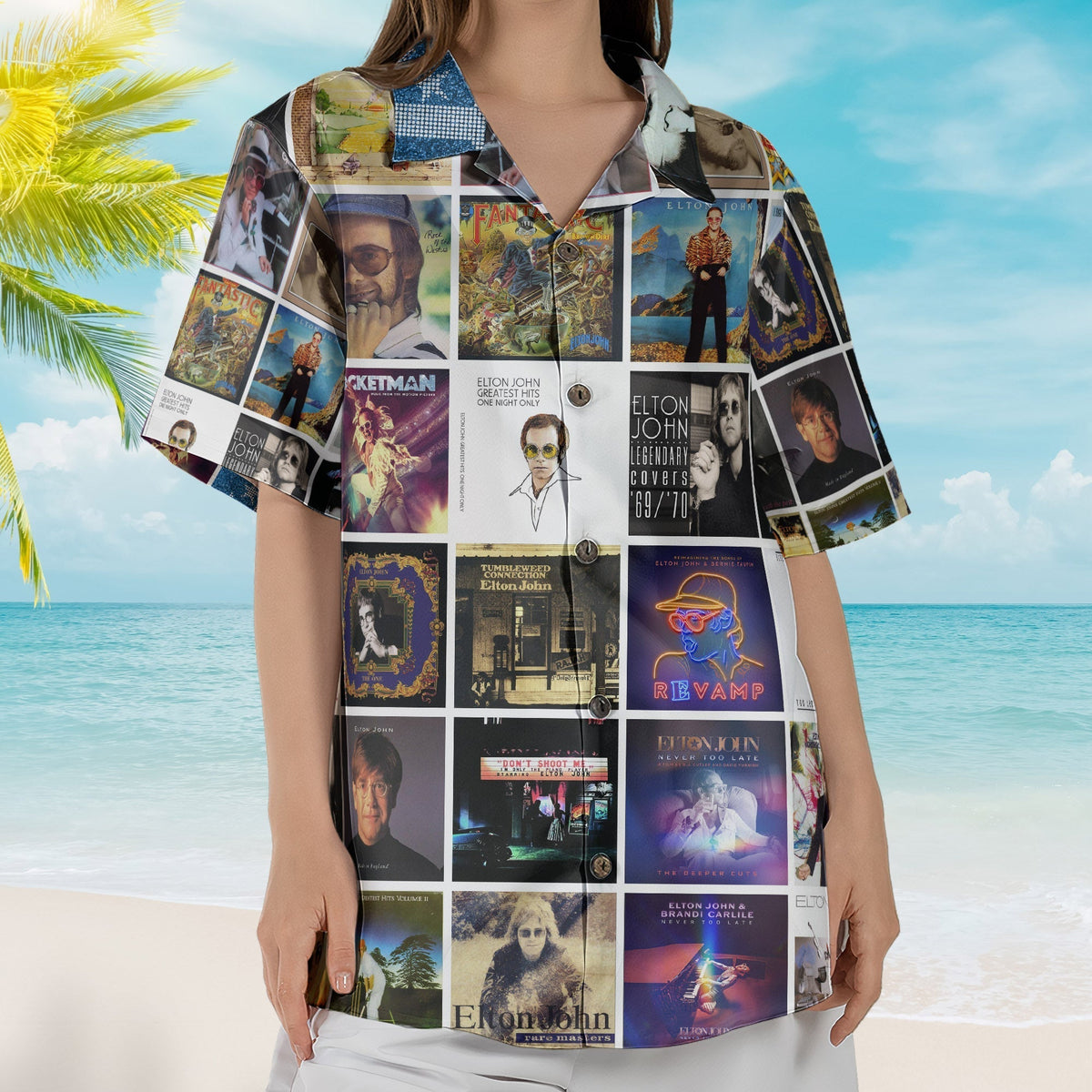 Elton John Album Collage Hawaiian Shirt Rock Pop Music Fan Shirt