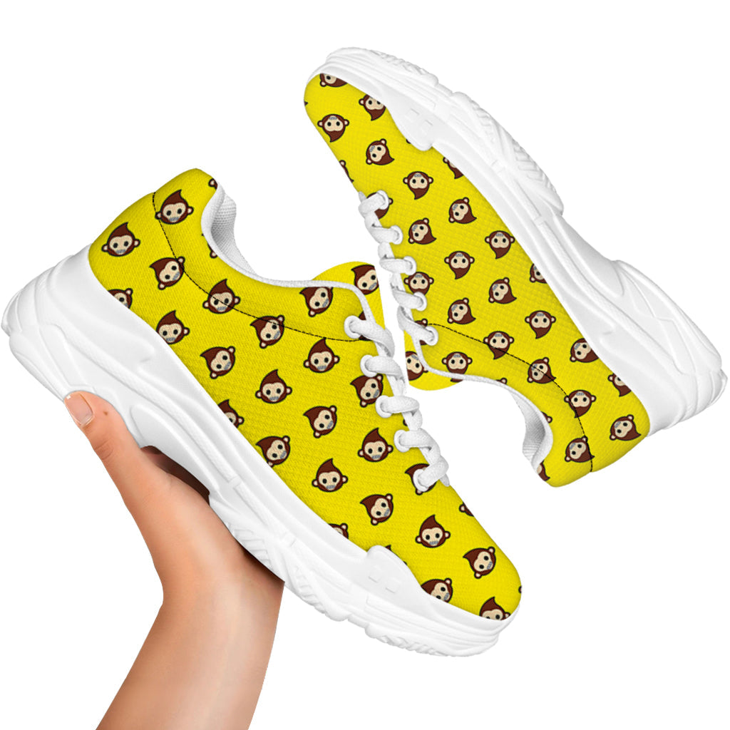 Monkey Emoji Pattern Print White Chunky Shoes