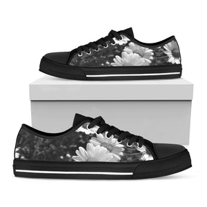 Monochrome Daisy Flower Print Black Low Top Sneakers