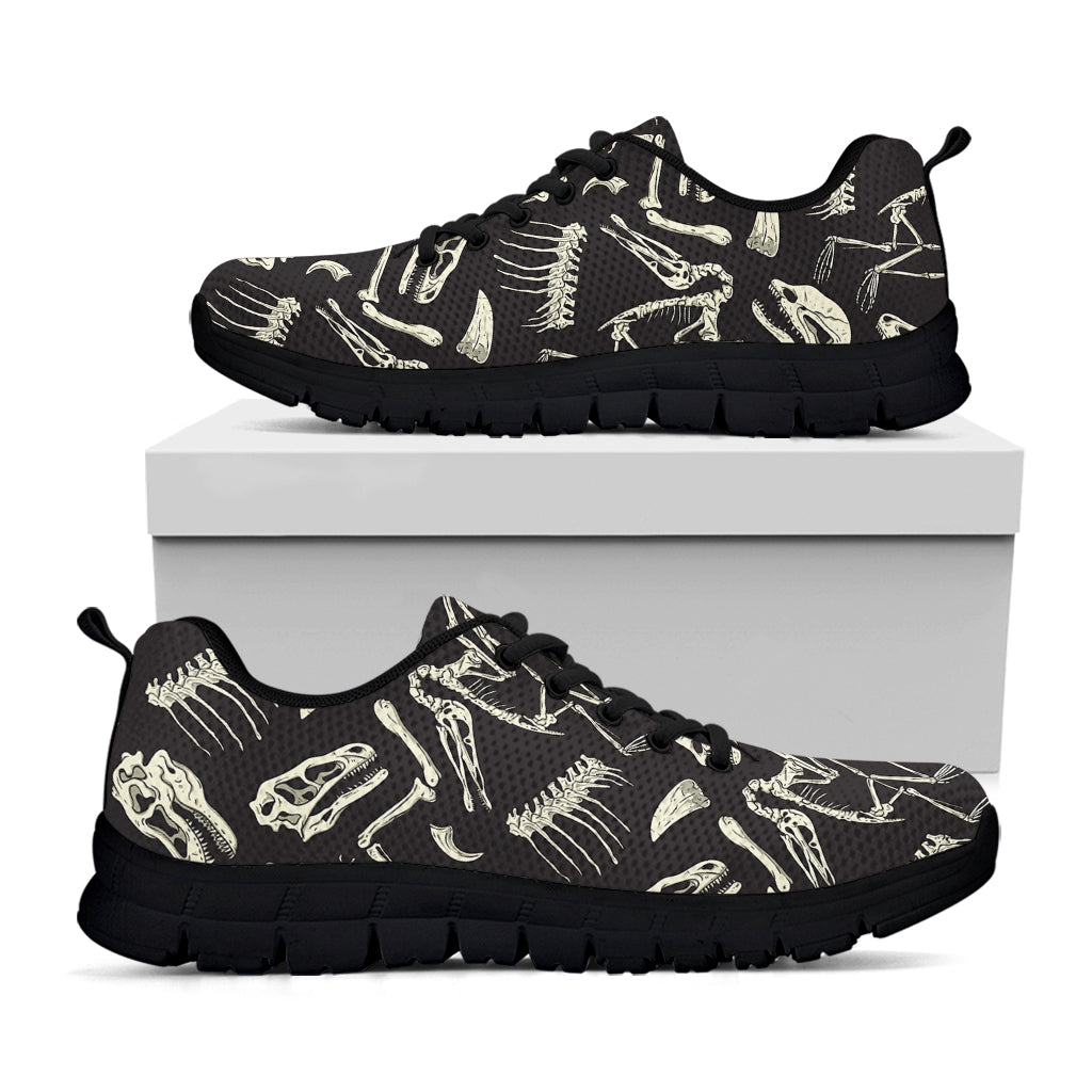 Monochrome Dinosaur Fossil Pattern Print Black Running Shoes