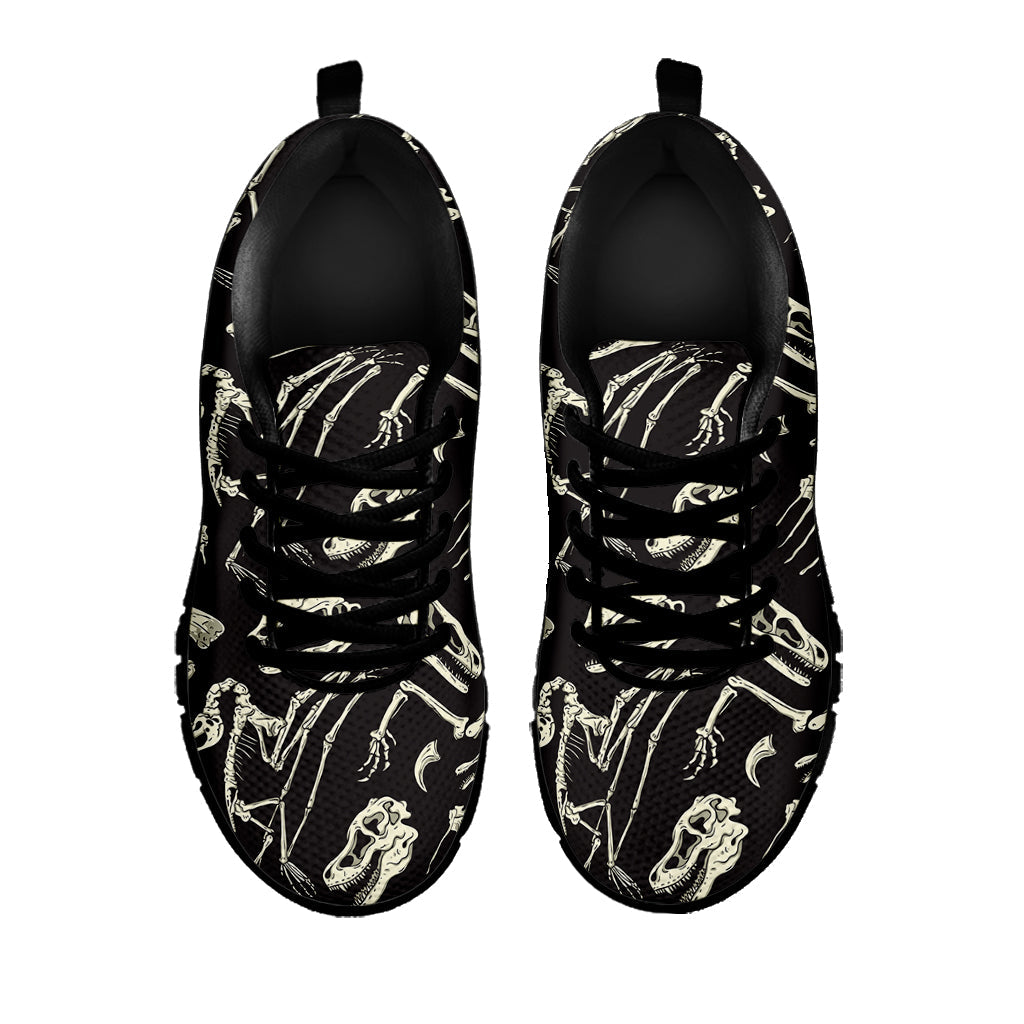 Monochrome Dinosaur Fossil Pattern Print Black Running Shoes