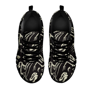 Monochrome Dinosaur Fossil Pattern Print Black Running Shoes