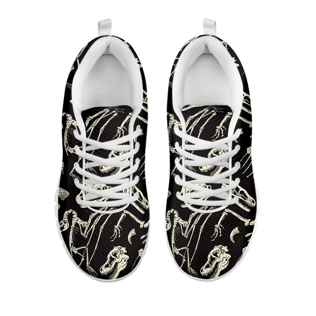 Monochrome Dinosaur Fossil Pattern Print White Running Shoes