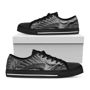 Monochrome Dinosaur Fossil Print Black Low Top Sneakers