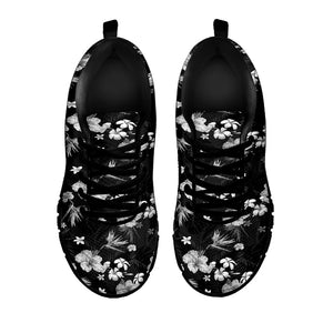 Monochrome Hawaiian Floral Print Black Running Shoes