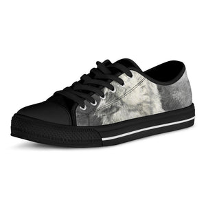 Monochrome Howling Wolf Print Black Low Top Sneakers