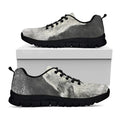 Monochrome Howling Wolf Print Black Running Shoes