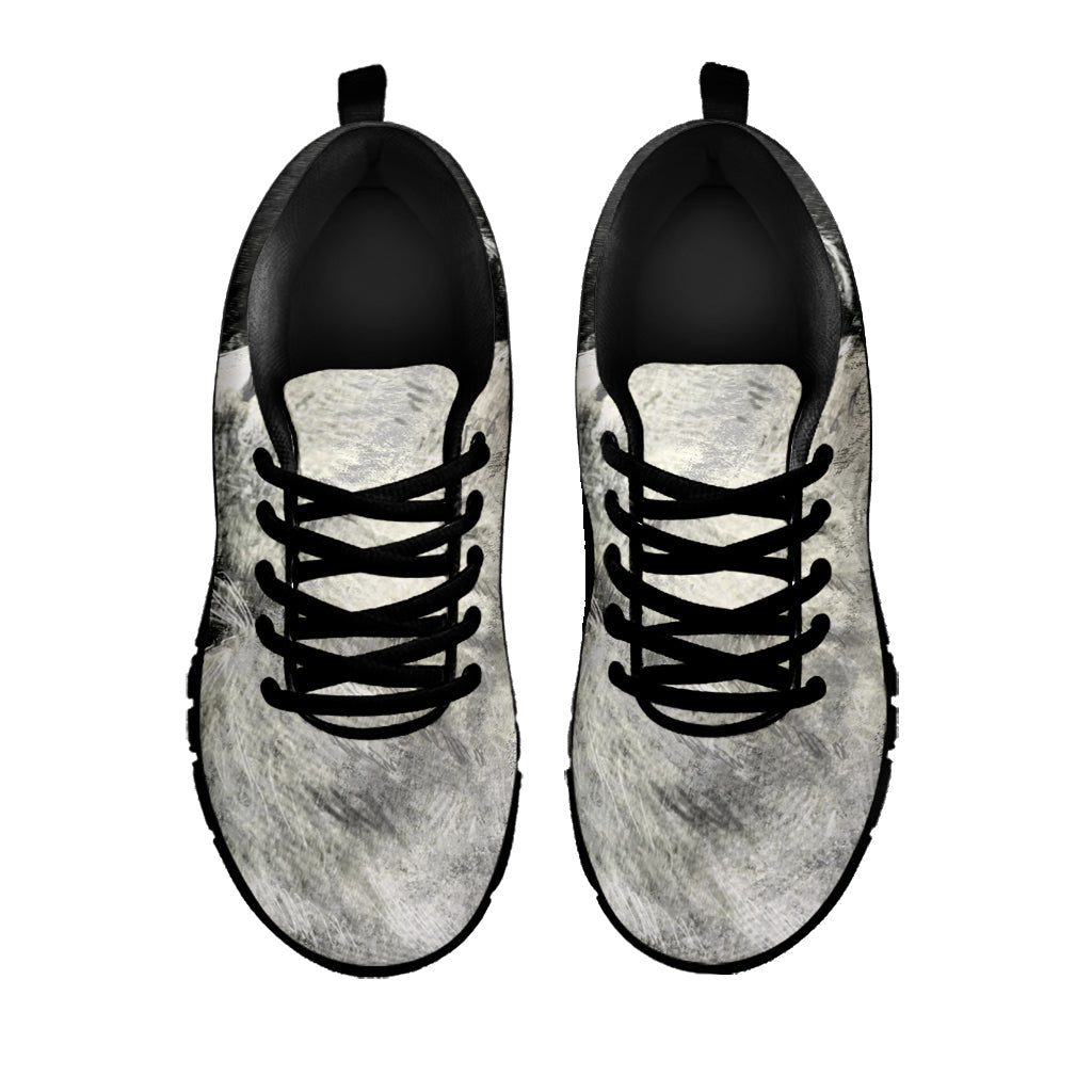 Monochrome Howling Wolf Print Black Running Shoes