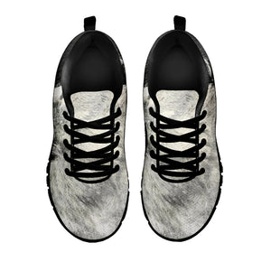 Monochrome Howling Wolf Print Black Running Shoes