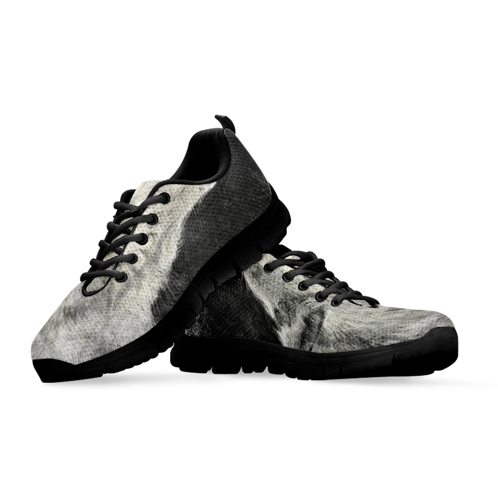 Monochrome Howling Wolf Print Black Running Shoes
