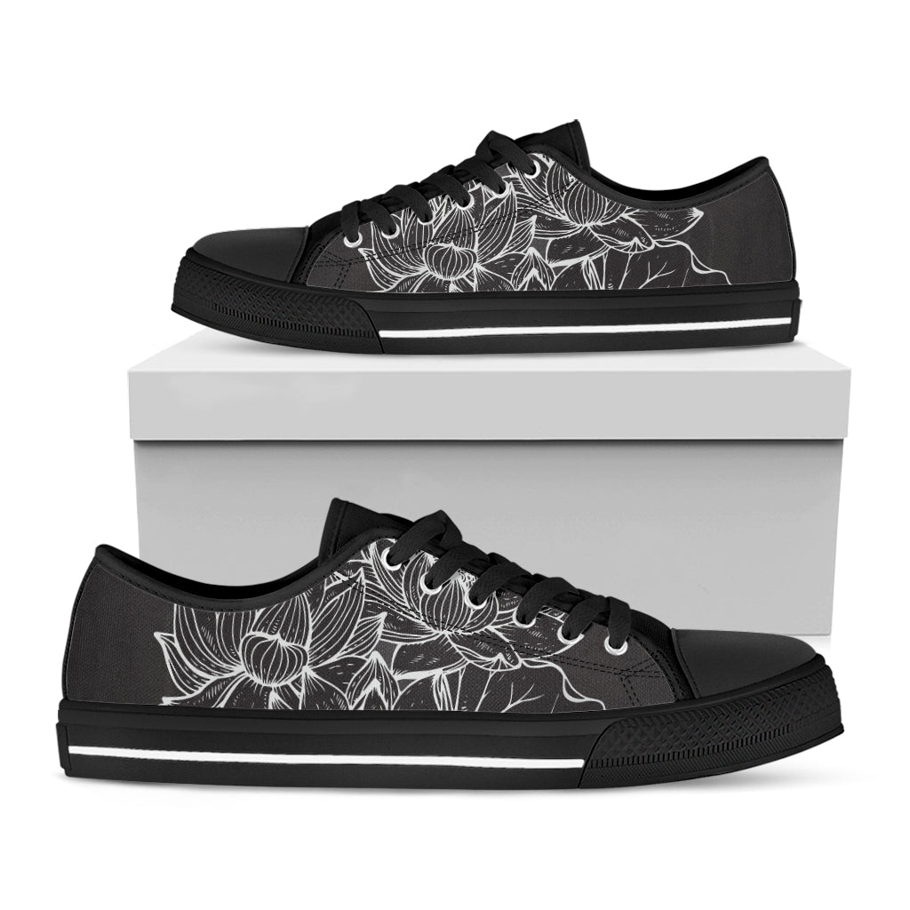 Monochrome Lotus Print Black Low Top Sneakers