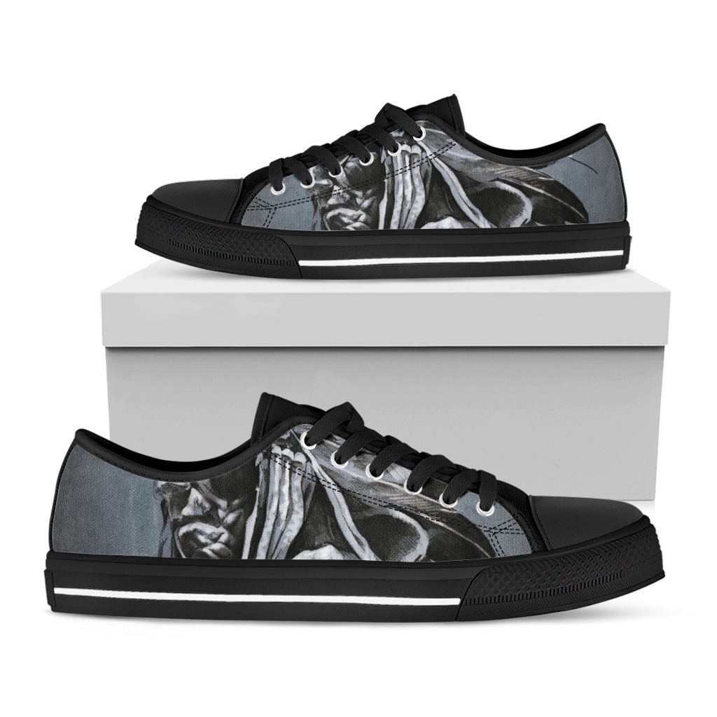 Monochrome Native Indian Portrait Print Black Low Top Sneakers