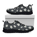 Monochrome Plumeria Pattern Print Black Running Shoes
