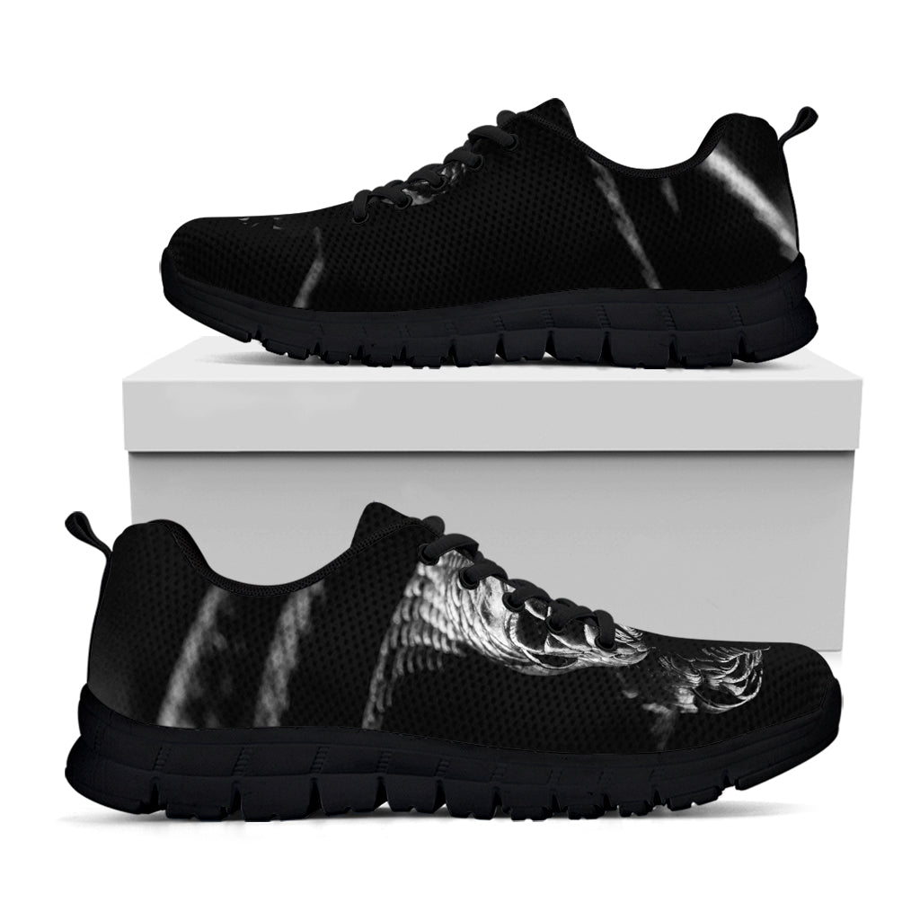 Monochrome Rhinoceros Ratsnake Print Black Running Shoes