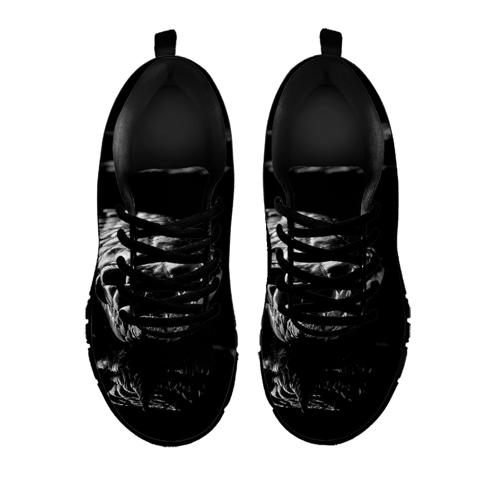 Monochrome Rhinoceros Ratsnake Print Black Running Shoes