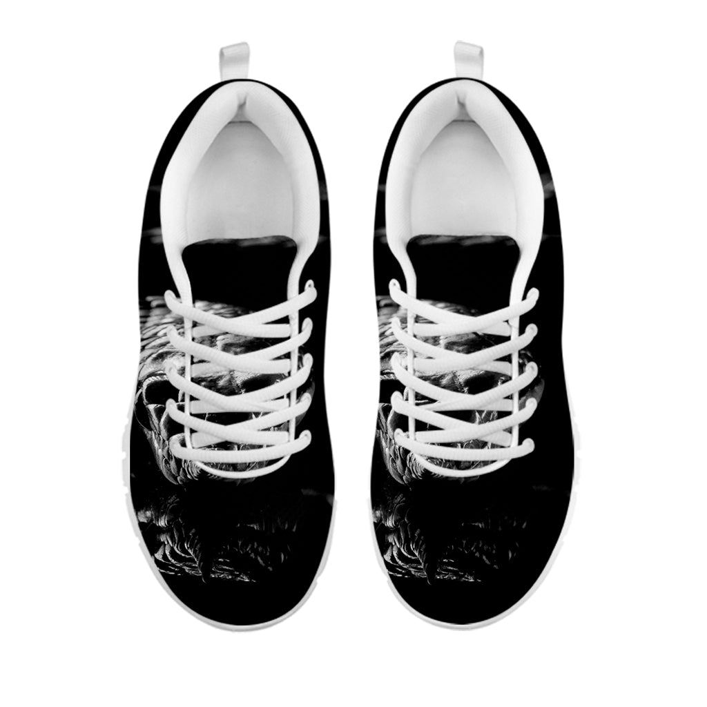 Monochrome Rhinoceros Ratsnake Print White Running Shoes