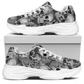 Monochrome Skull Flowers Pattern Print White Chunky Shoes