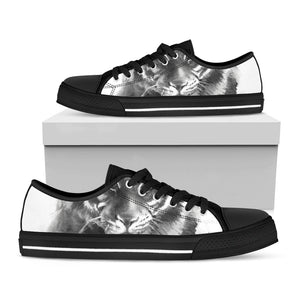 Monochrome Watercolor White Tiger Print Black Low Top Sneakers