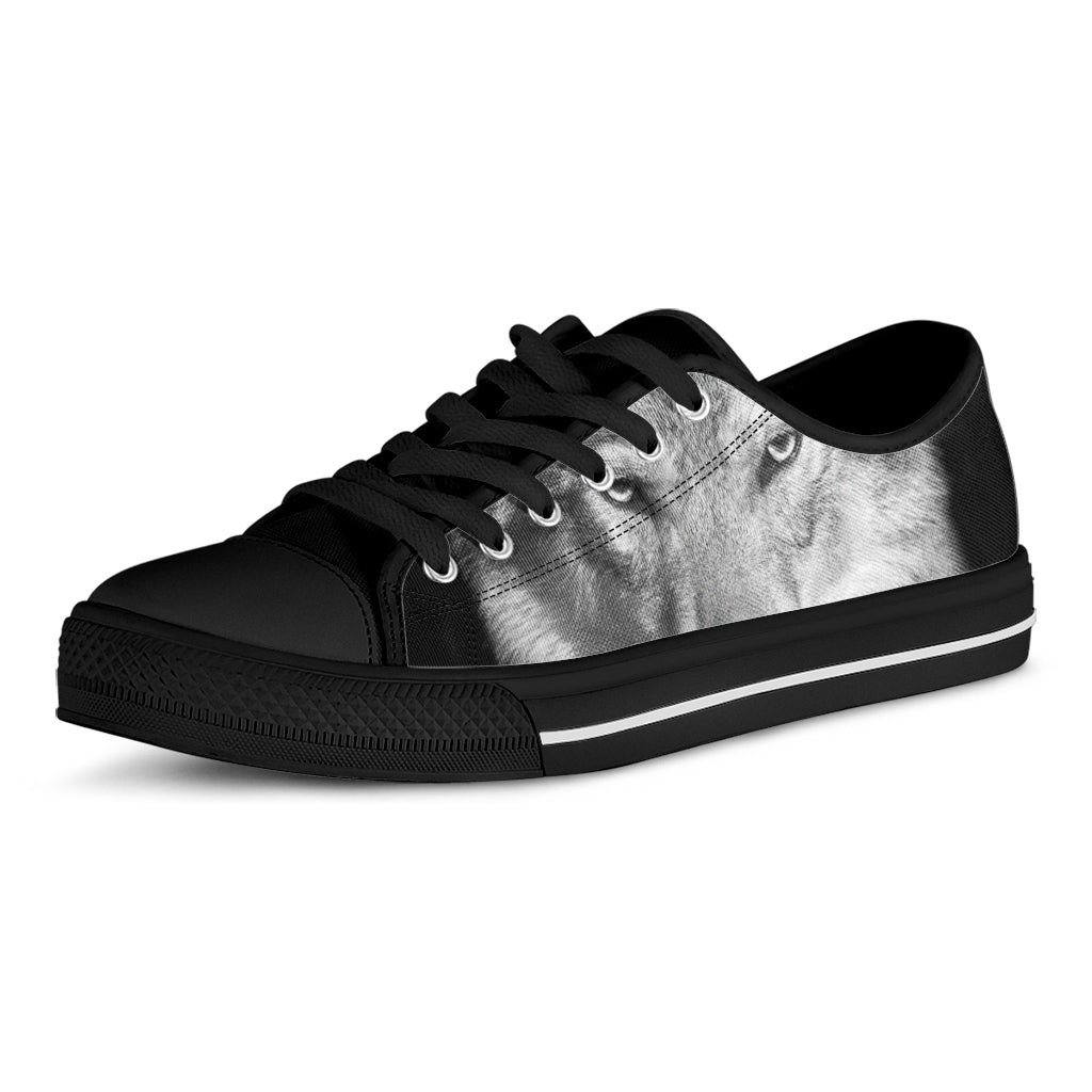 Monochrome Wolf Print Black Low Top Sneakers