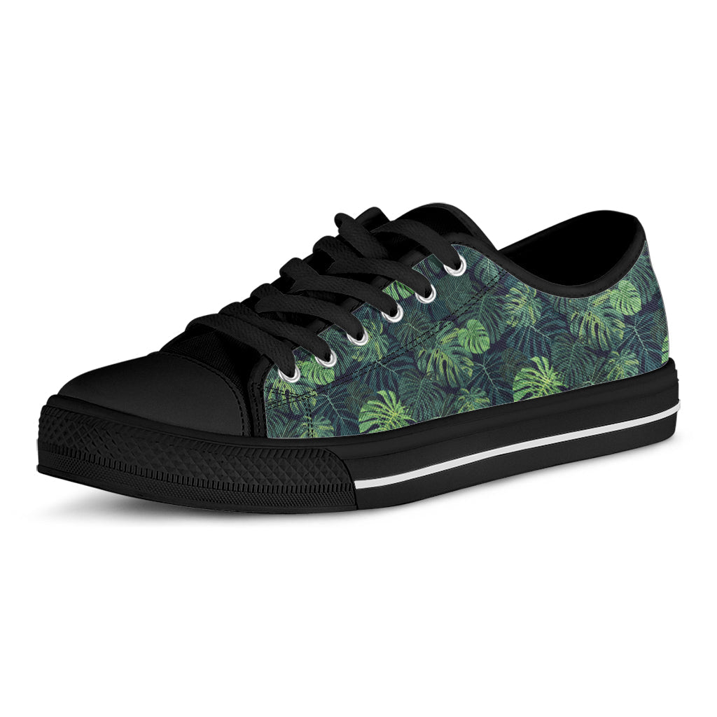 Monstera Palm Leaves Pattern Print Black Low Top Sneakers