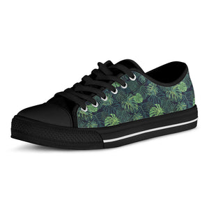 Monstera Palm Leaves Pattern Print Black Low Top Sneakers