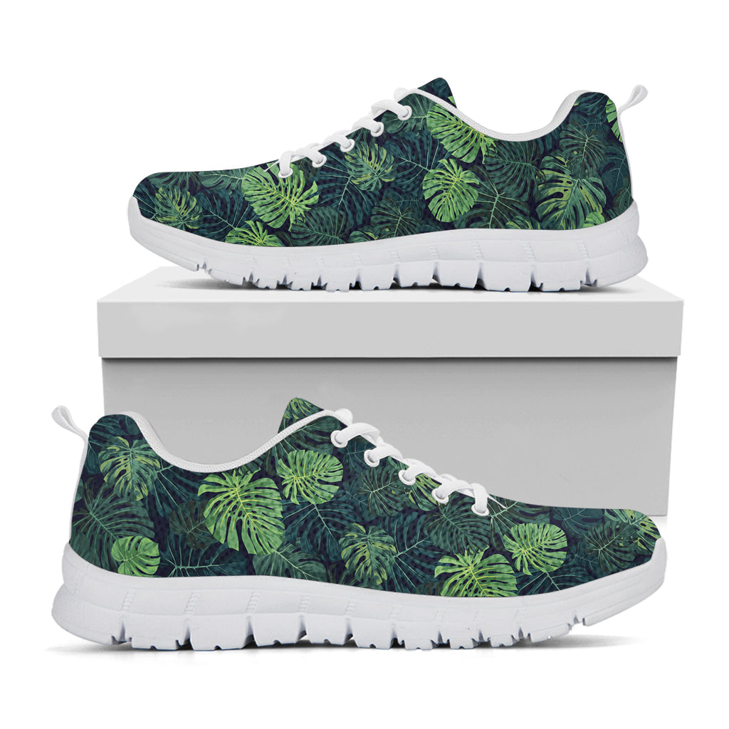 Monstera Palm Leaves Pattern Print White Running Shoes